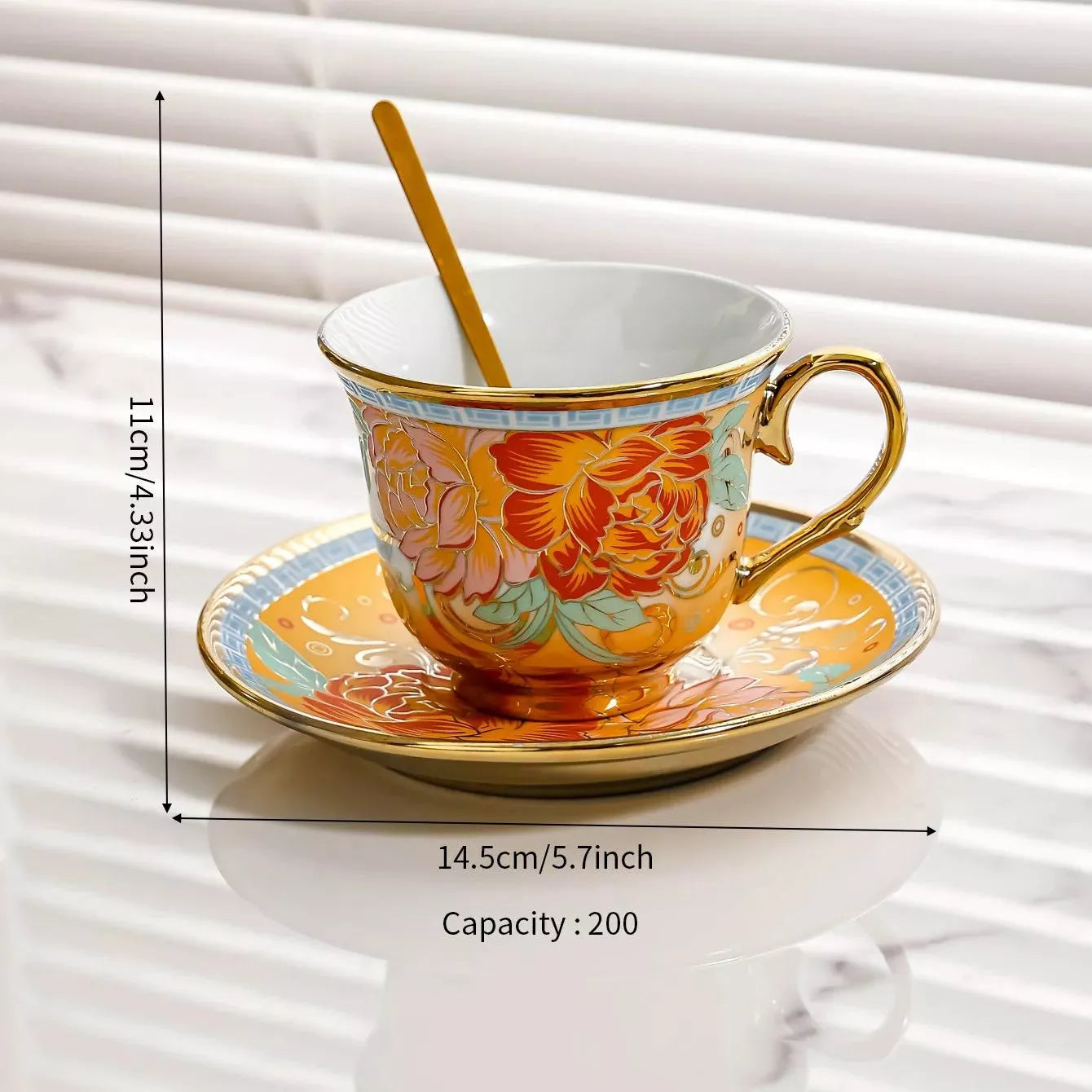 Vintage Floral Porcelain Tea & Coffee Cup Set with Saucer and Scoop