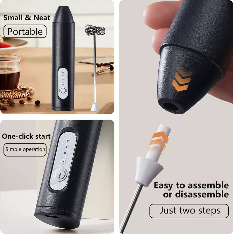 USB Rechargeable Milk Frother – 3-Speed Handheld Coffee Foam Maker