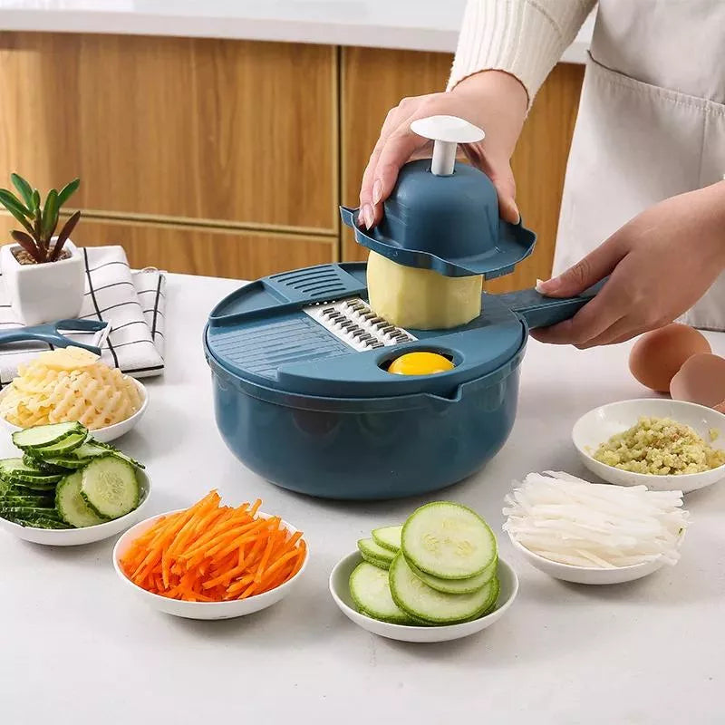 12-in-1 Manual Food Chopper and Vegetable Cutter with Slicer, Grater & Peeler