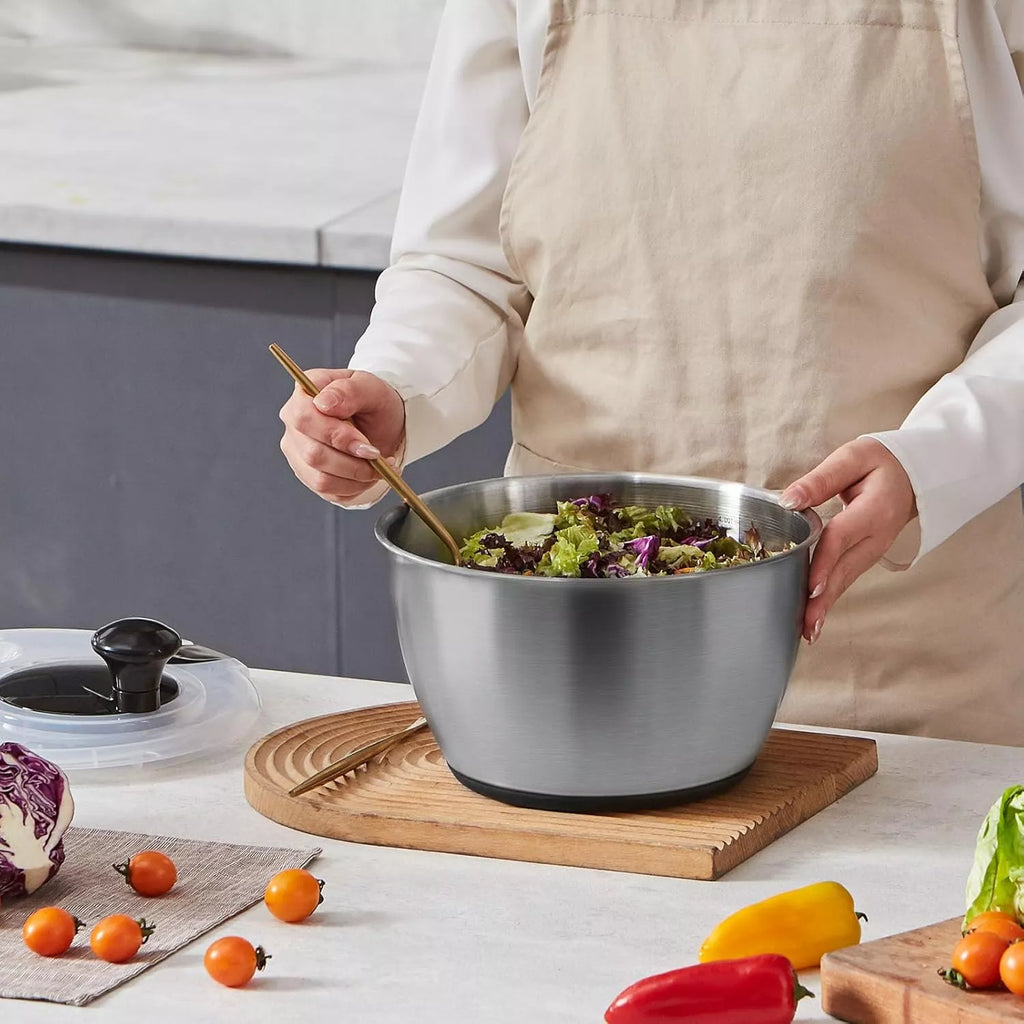 Stainless Steel Salad Spinner – Easy One-Hand Press Lettuce & Vegetable Dryer 4.75Qt