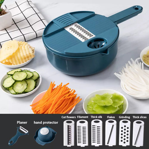 12-in-1 Manual Food Chopper and Vegetable Cutter with Slicer, Grater & Peeler