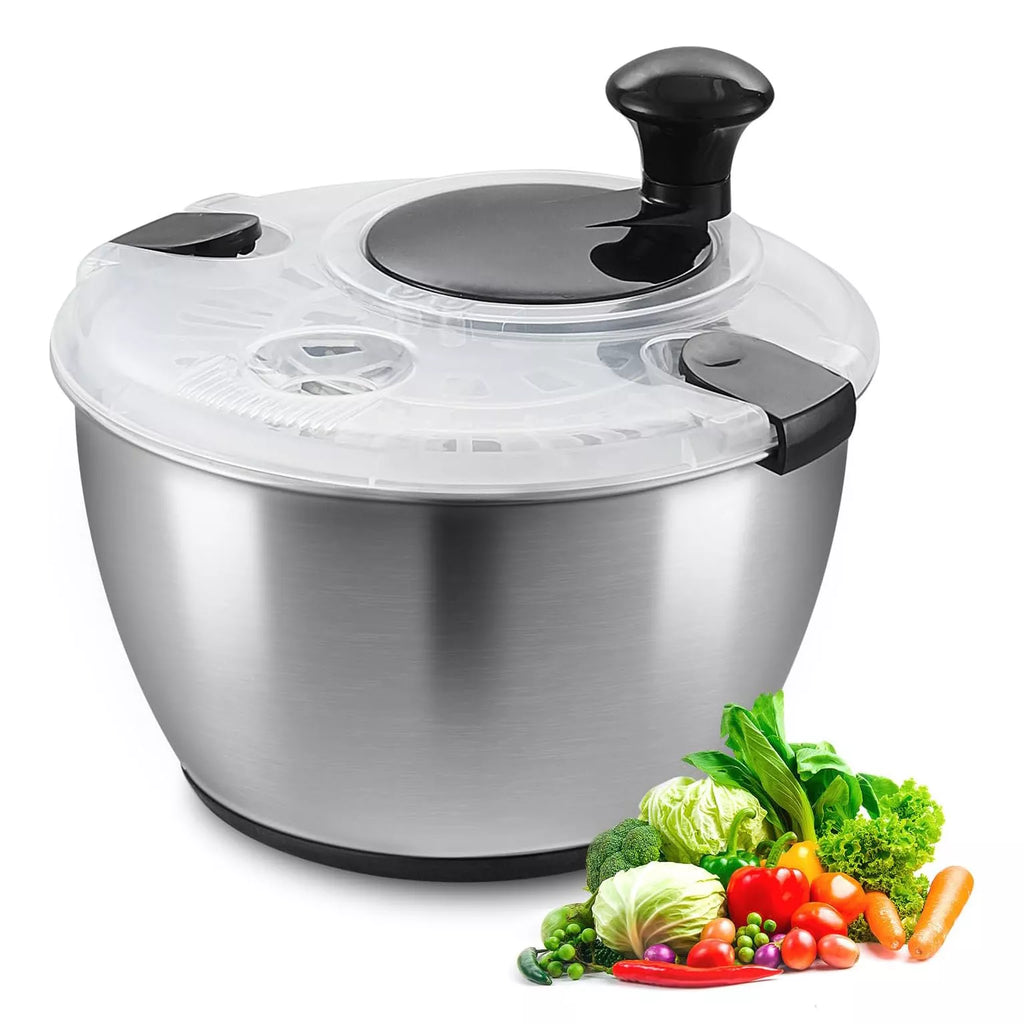 Stainless Steel Salad Spinner – Easy One-Hand Press Lettuce & Vegetable Dryer 4.75Qt