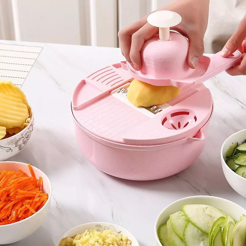 12-in-1 Manual Food Chopper and Vegetable Cutter with Slicer, Grater & Peeler