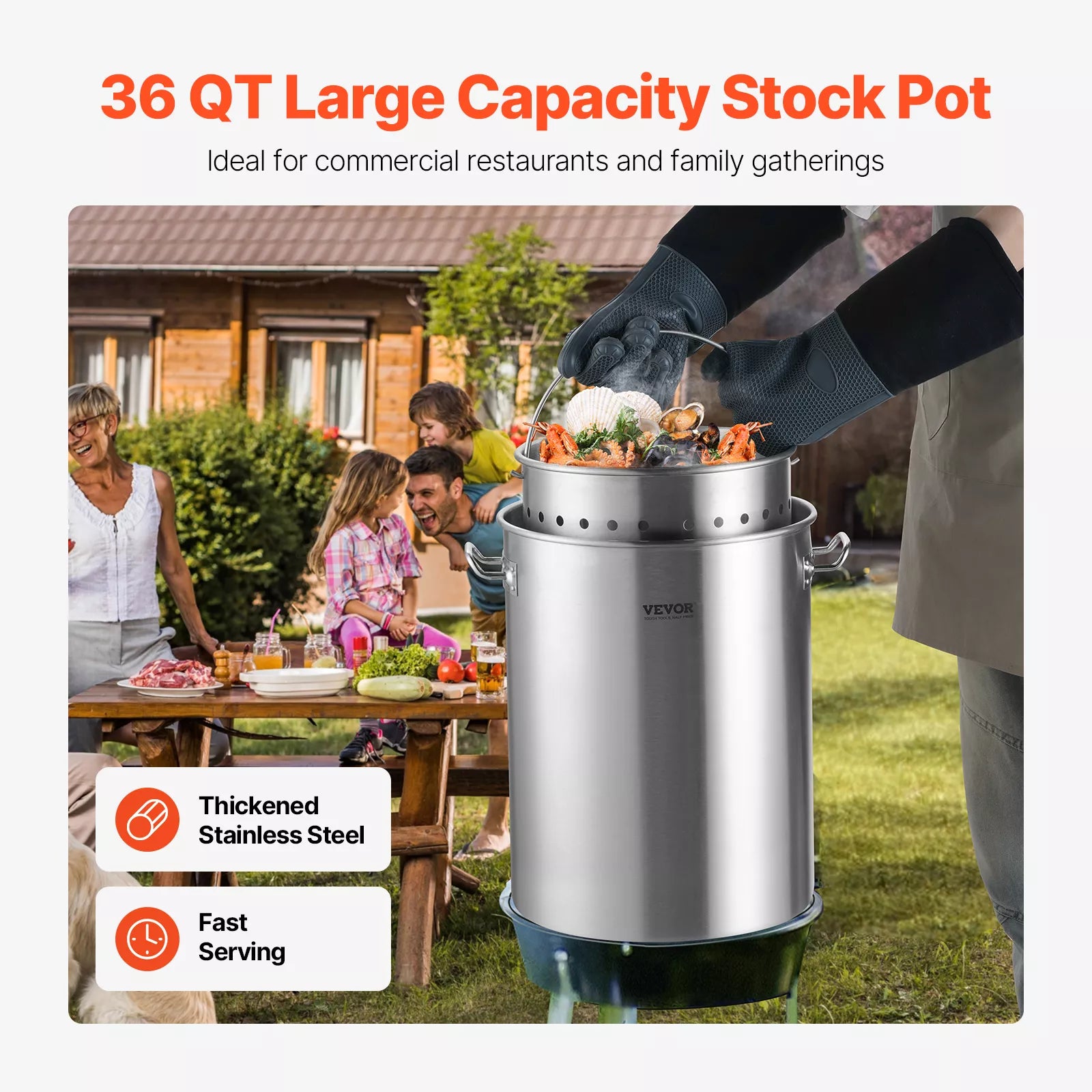 36QT Stainless Steel Stock Pot – Heavy Duty Chafing Dish for Cooking